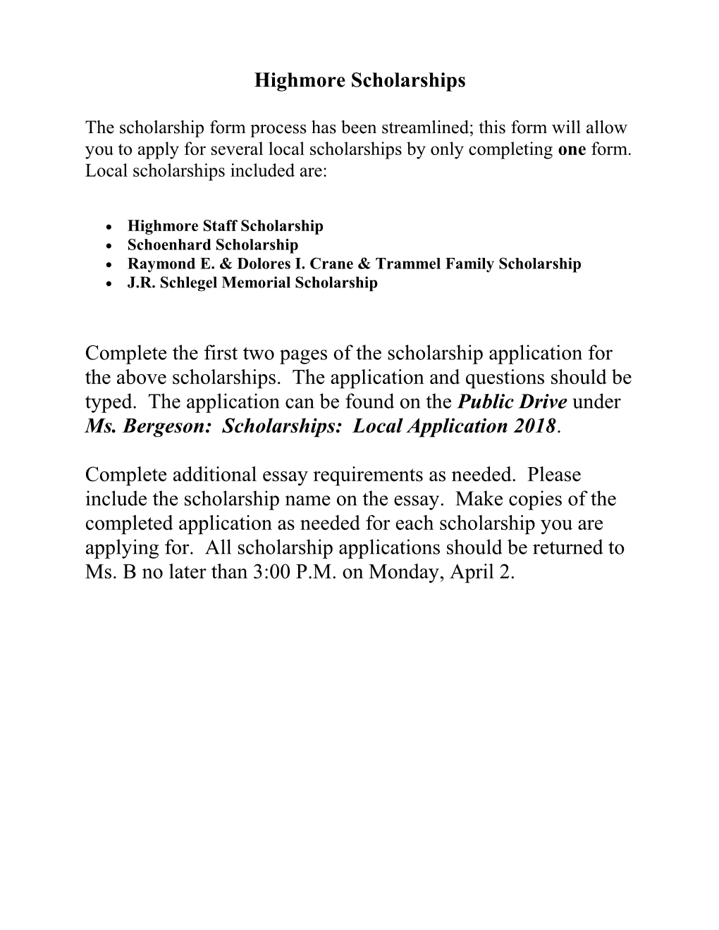 Highmore Scholarships