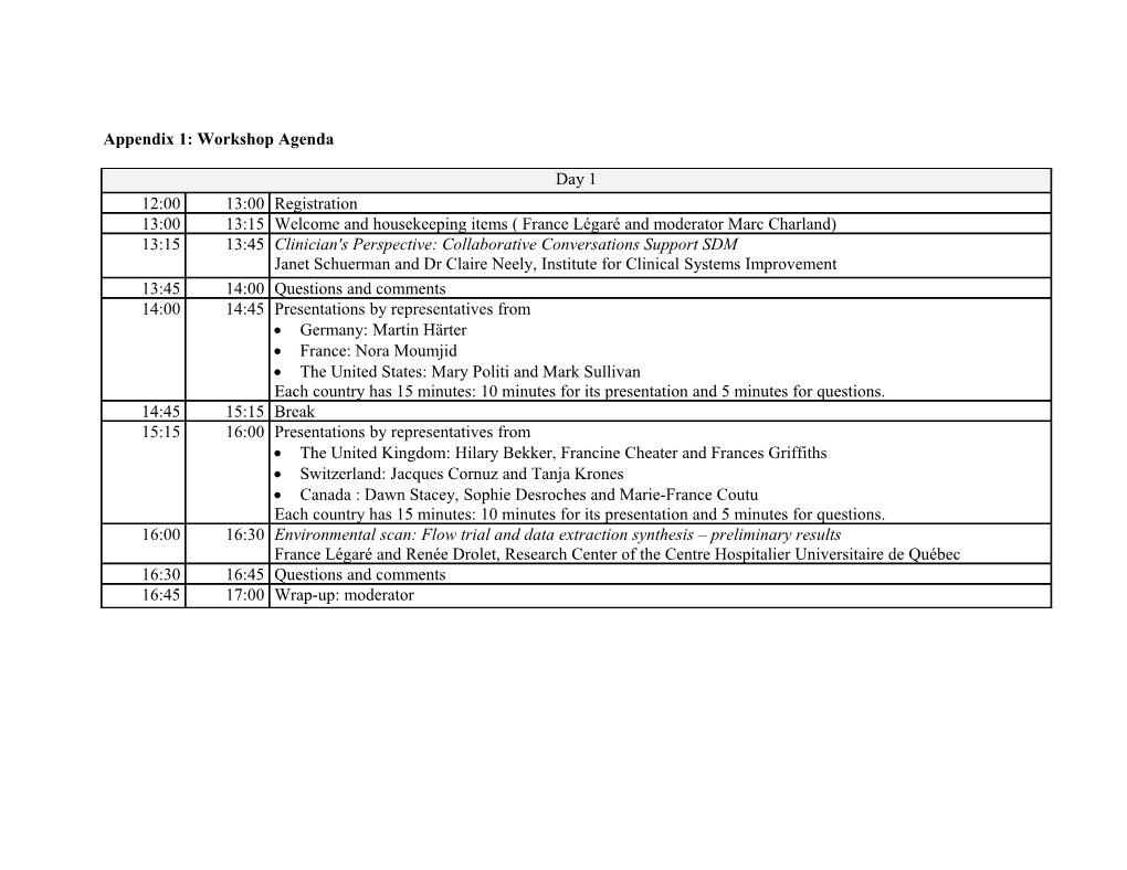 Appendix 1: Workshop Agenda