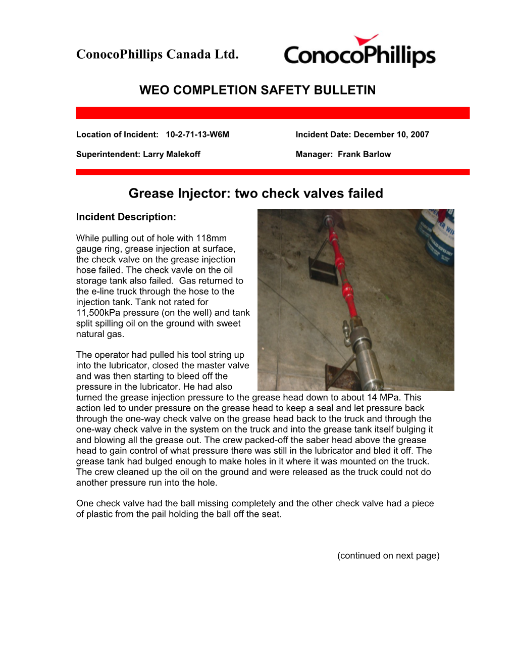 Weo Drilling Safety Bulletin