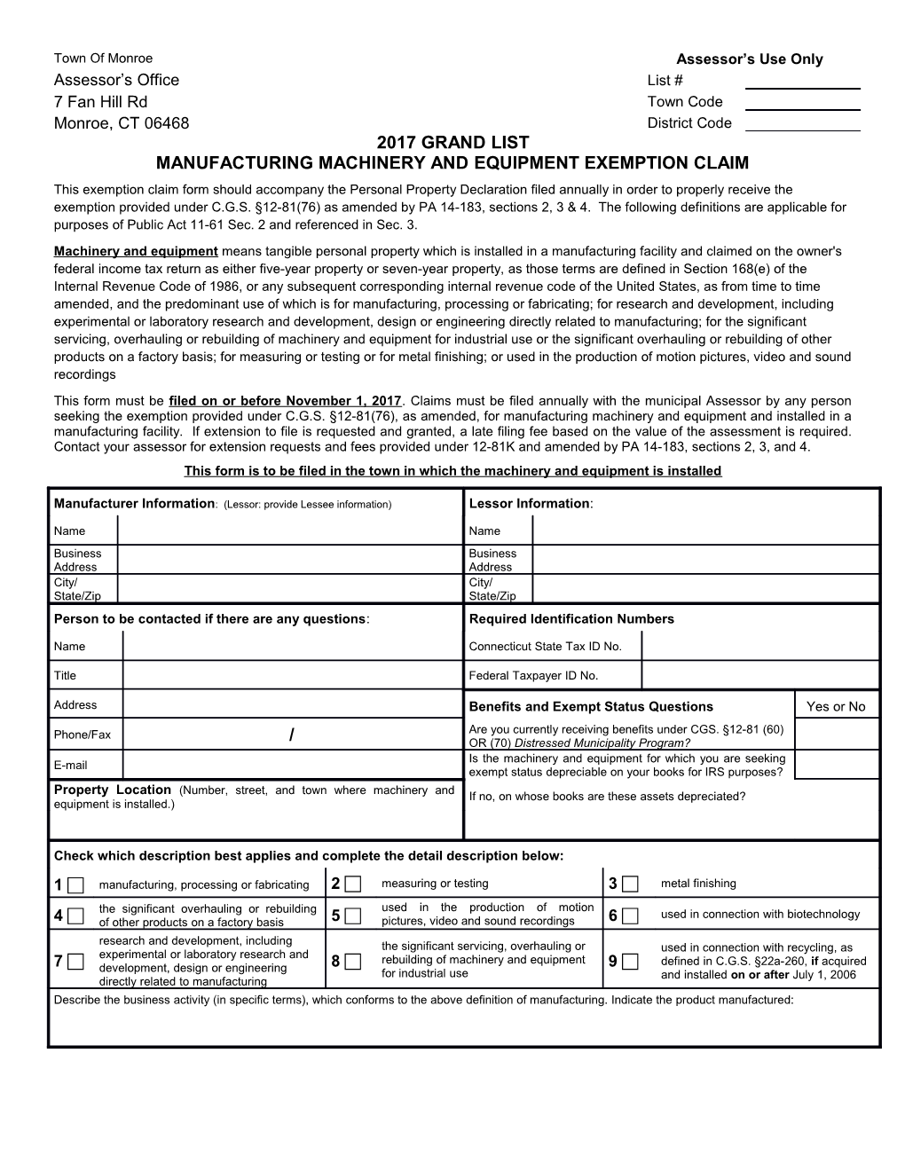 Manufacturing Machinery and Equipment Exemption Claim s1