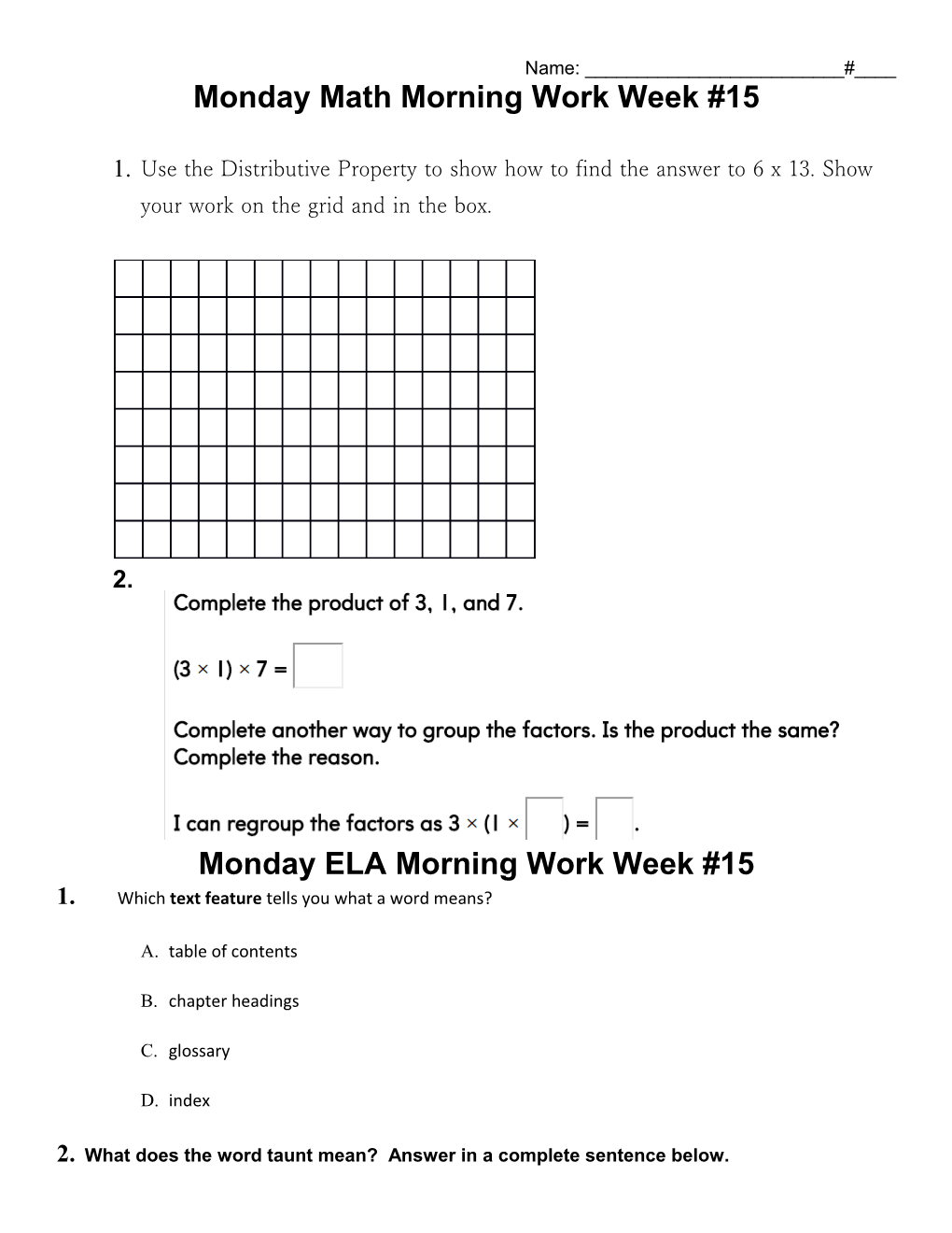 Monday Math Morning Work Week #15