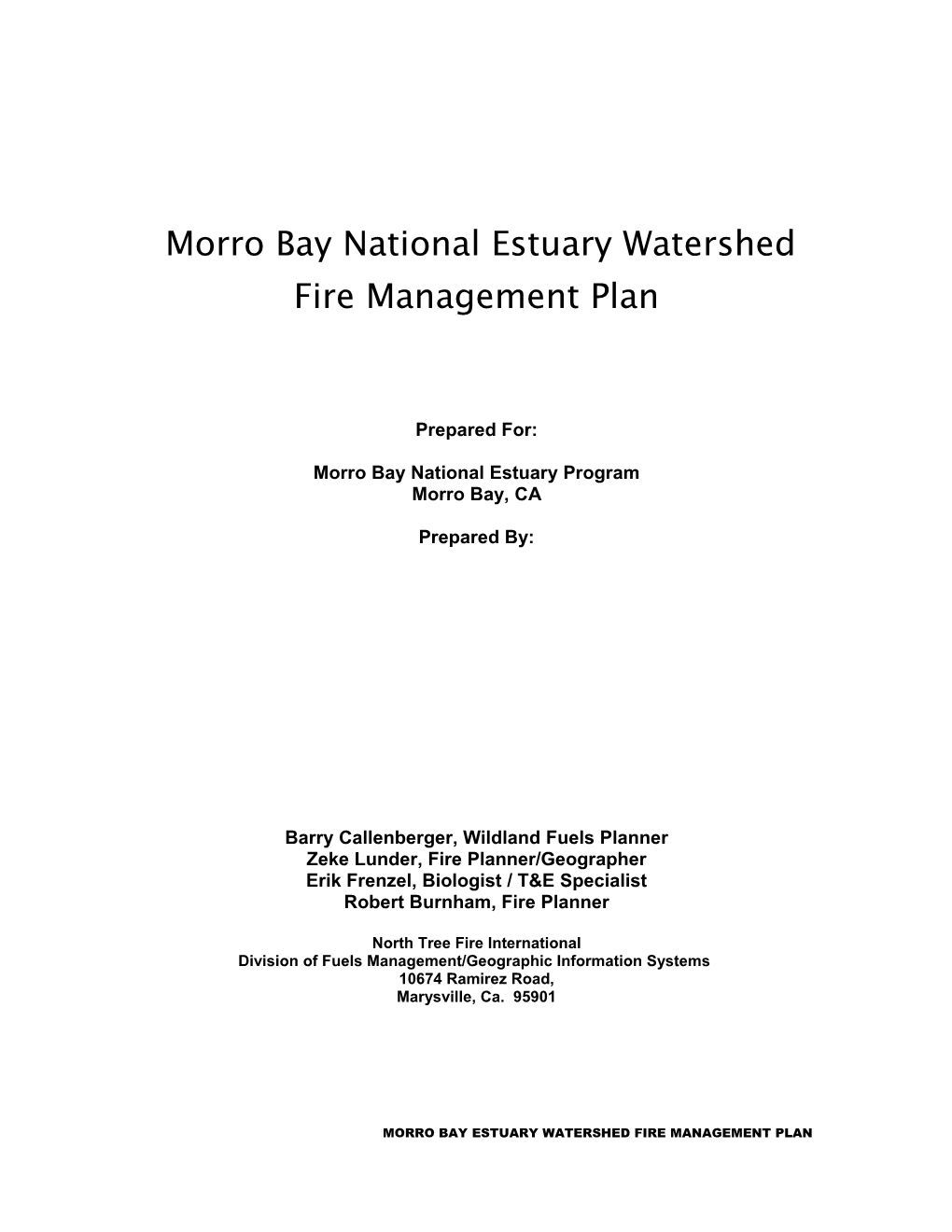 Morro Bay National Estuary Watershed Fire Management Plan