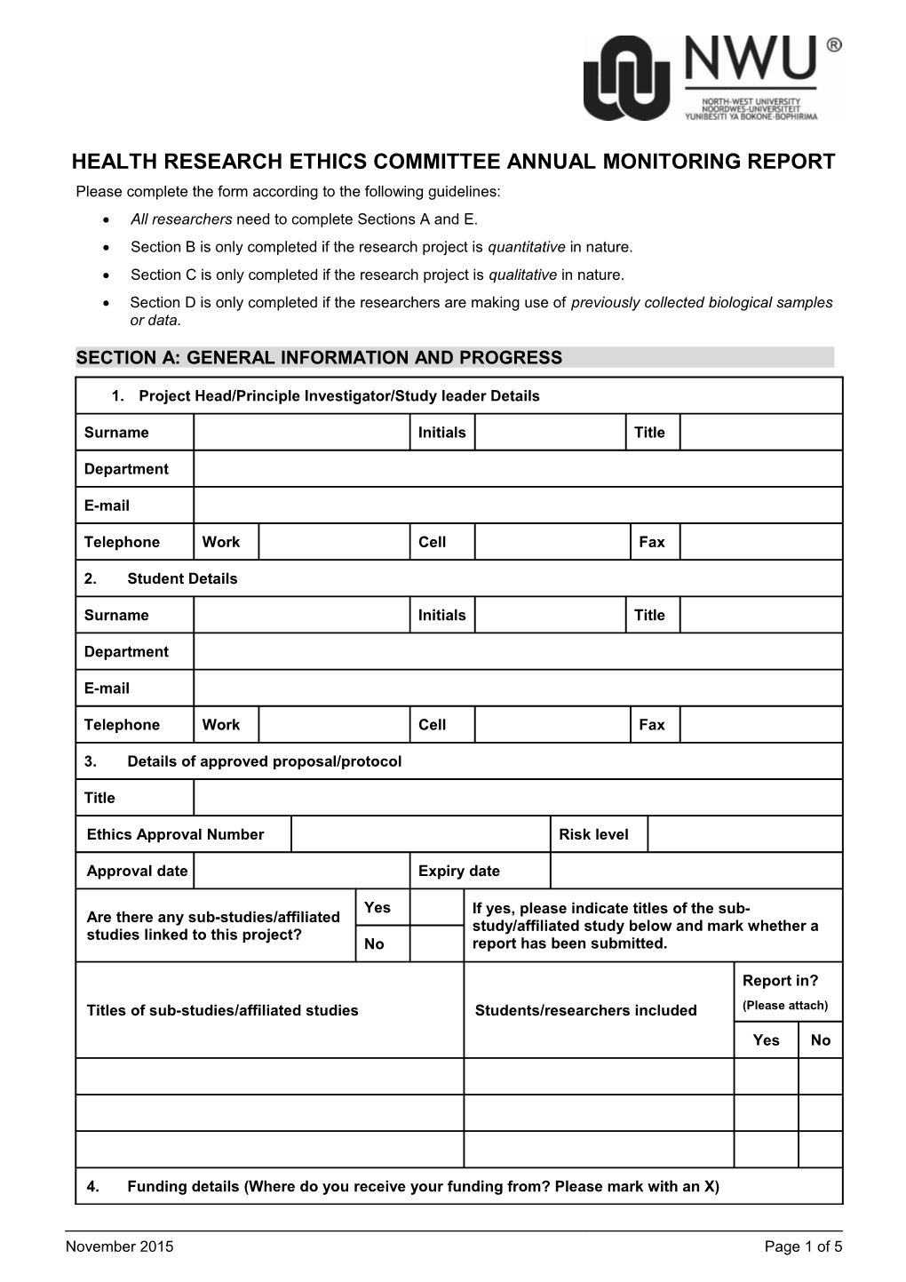 Health Research Ethics Committee Annual Monitoring Report