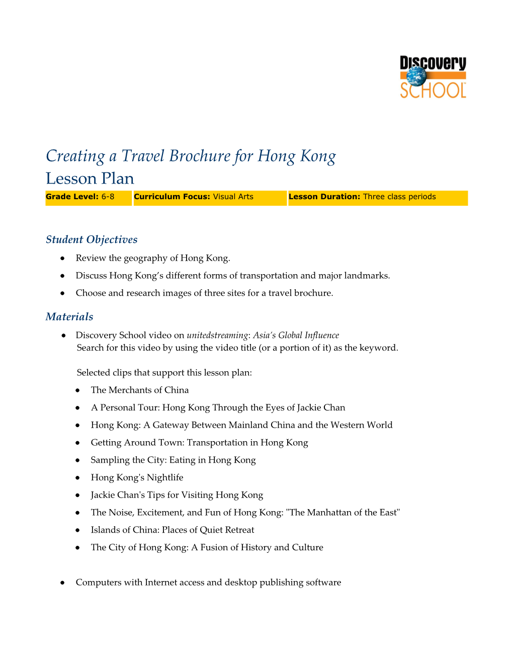 Creating a Travel Brochure for Hong Kong