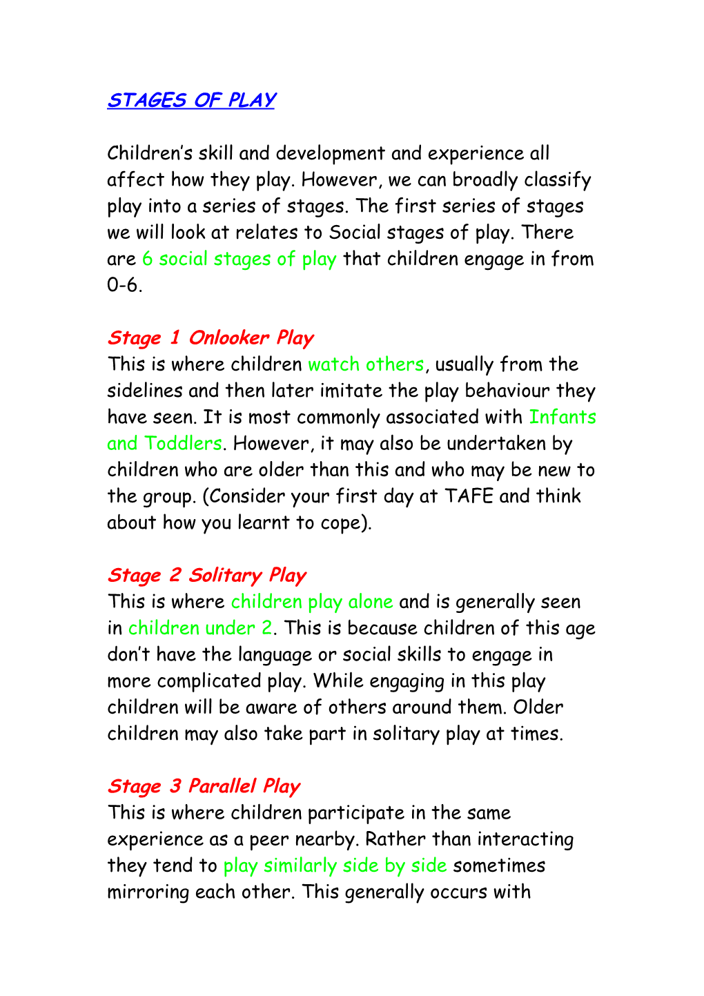 Stages of Play