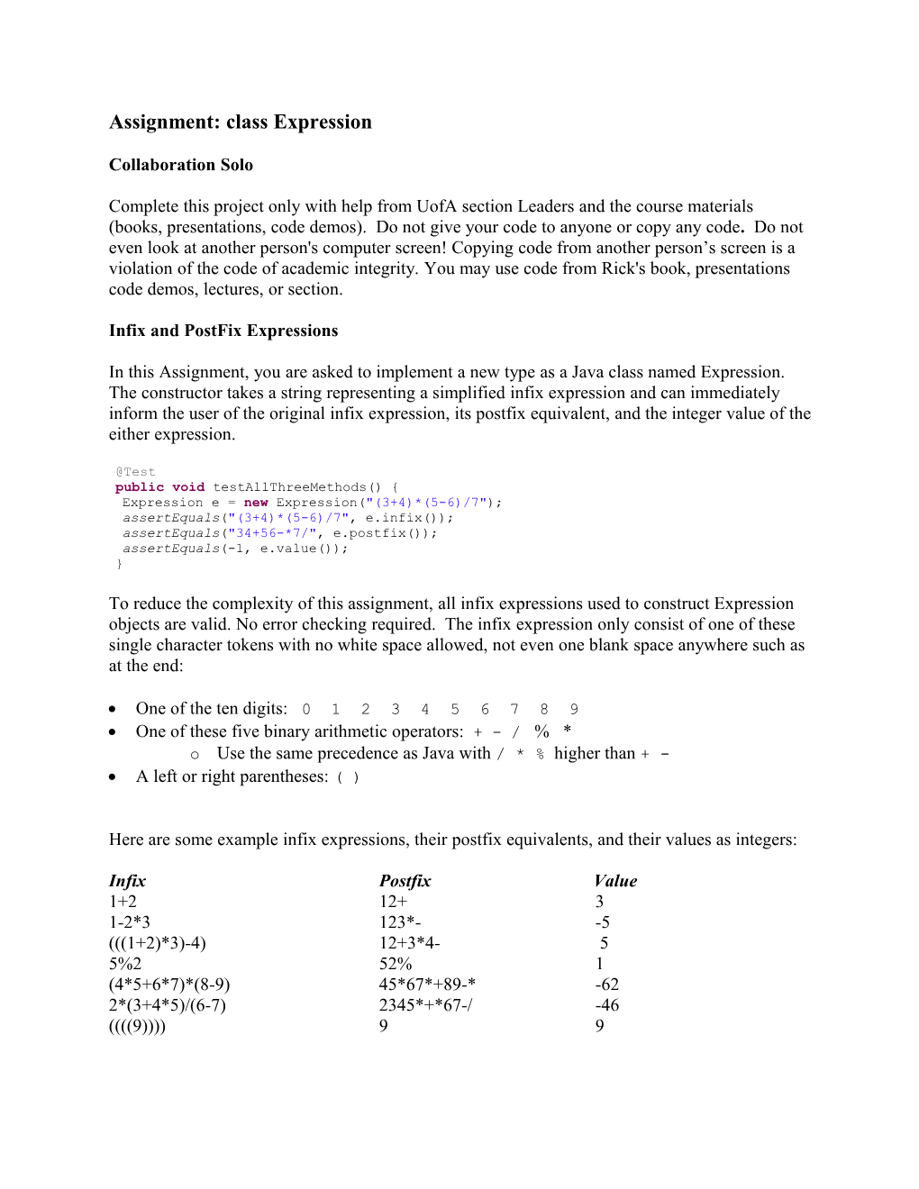 C Sc 127B Programming Project 7: Class Expression