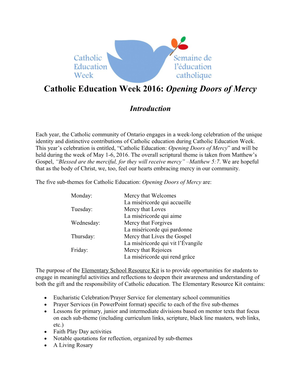 Catholic Education Week 2016: Opening Doors of Mercy