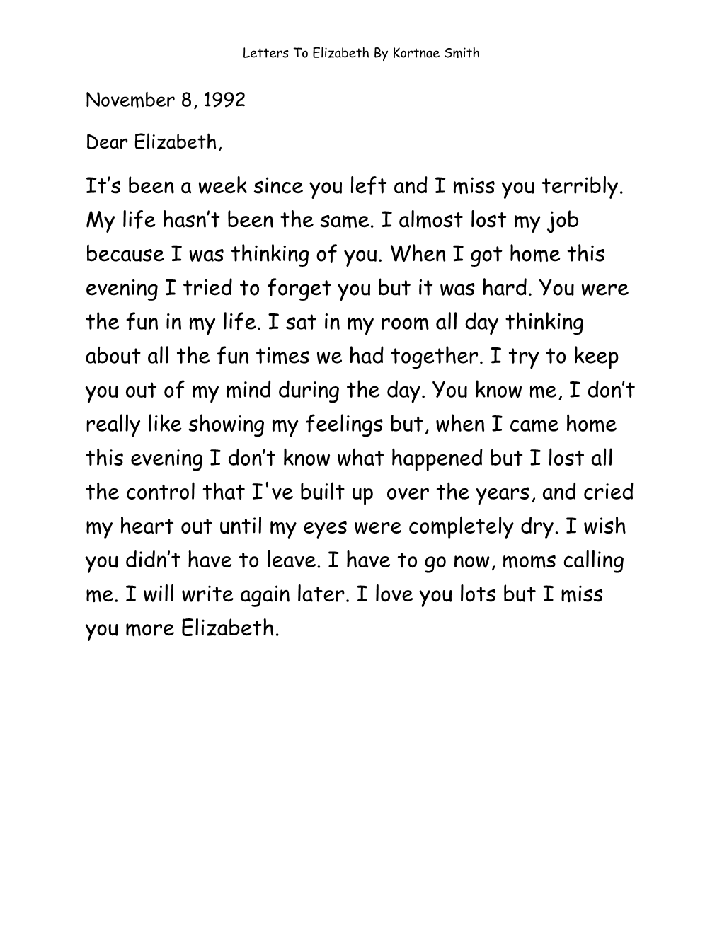 Letters to Elizabeth by Kortnae Smith