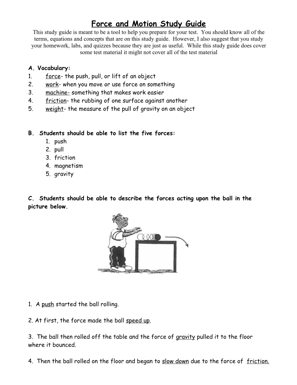 Force and Motion Study Guide