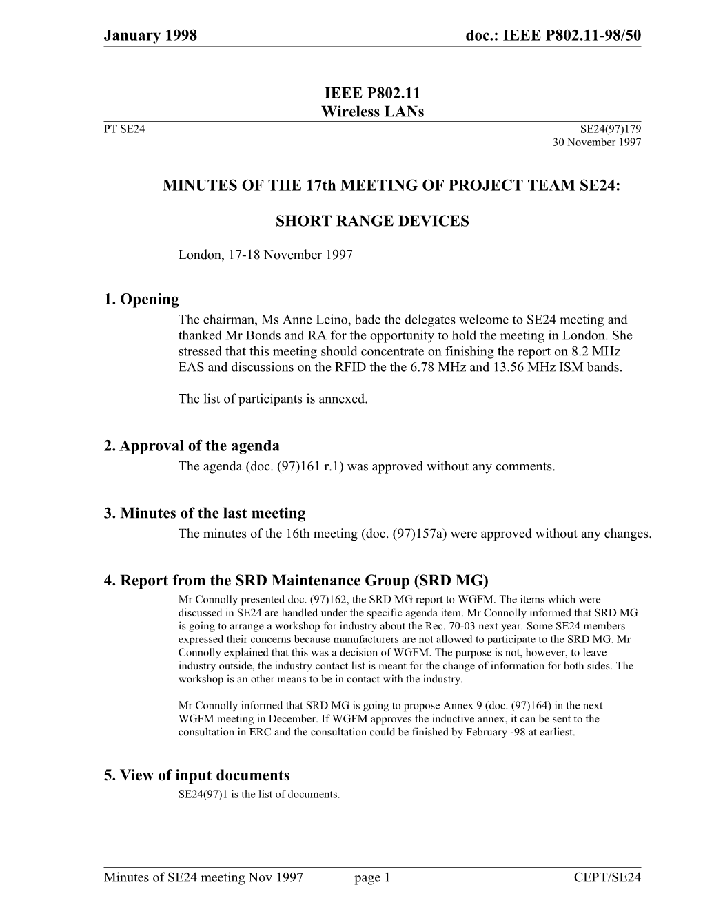 MINUTES of the 17Th MEETING of PROJECT TEAM SE24