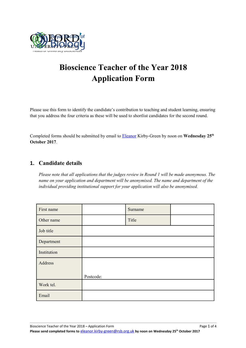 Bioscience Teacher of the Year 2018