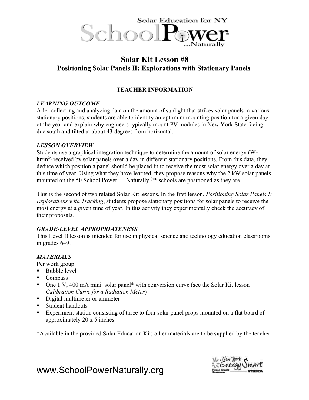 Positioning Solar Panels II: Explorations with Stationary Panels SK#8