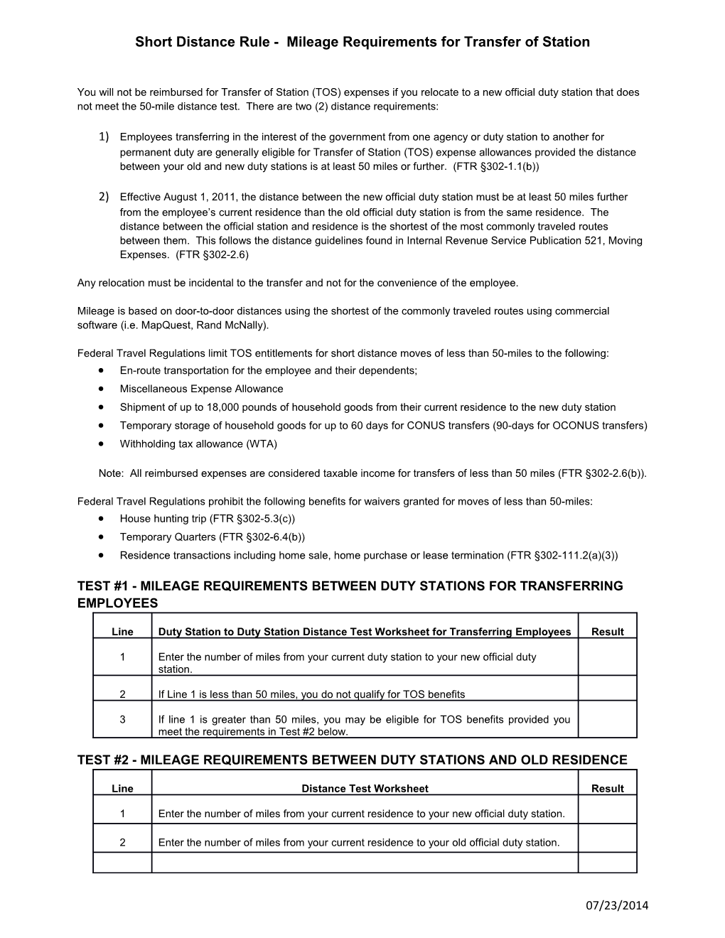 You Will Not Be Reimbursed for Transfer of Station (TOS) Expenses If You Relocate to A