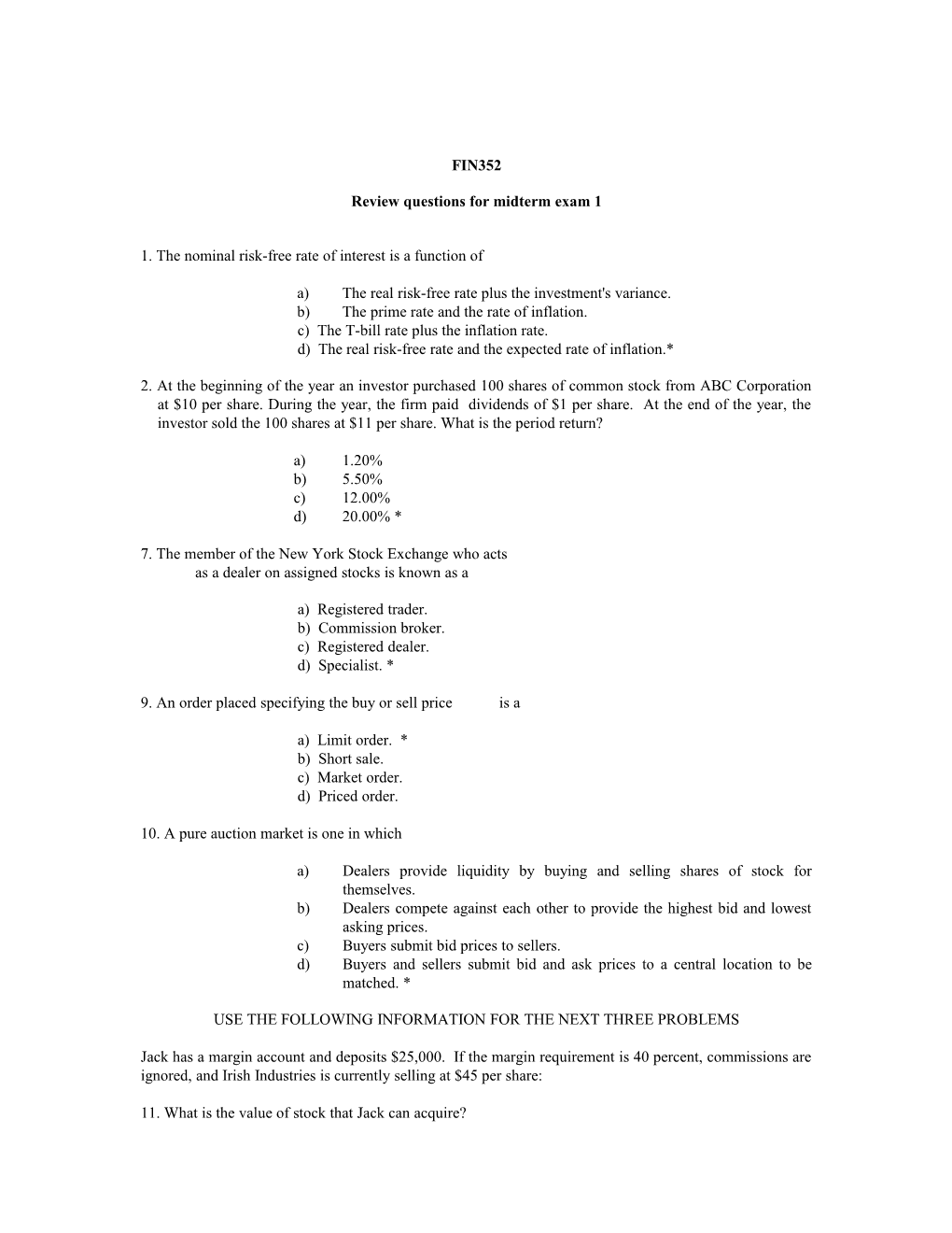 Review Questions for Midterm Exam 1