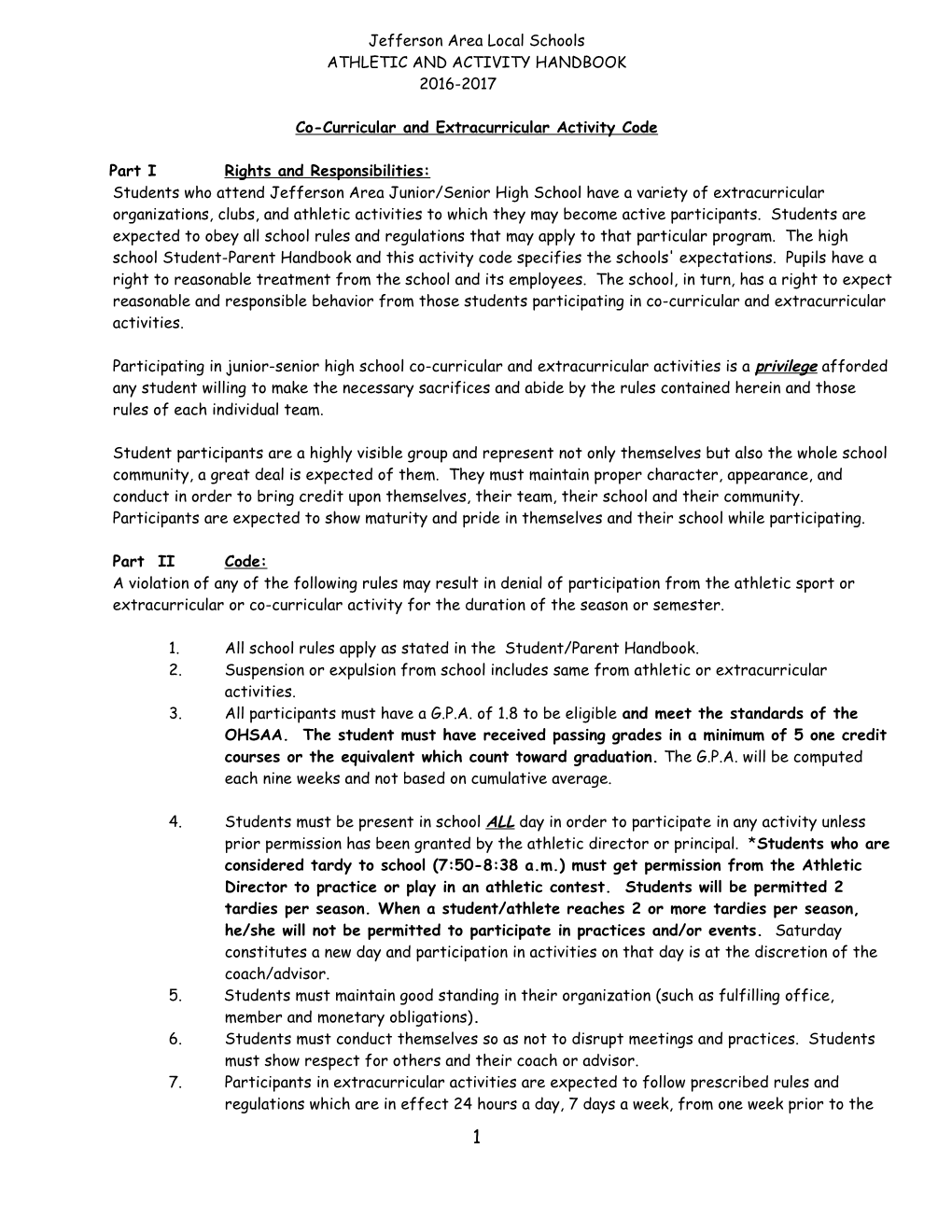 Co-Curricular and Extracurricular Activity Code