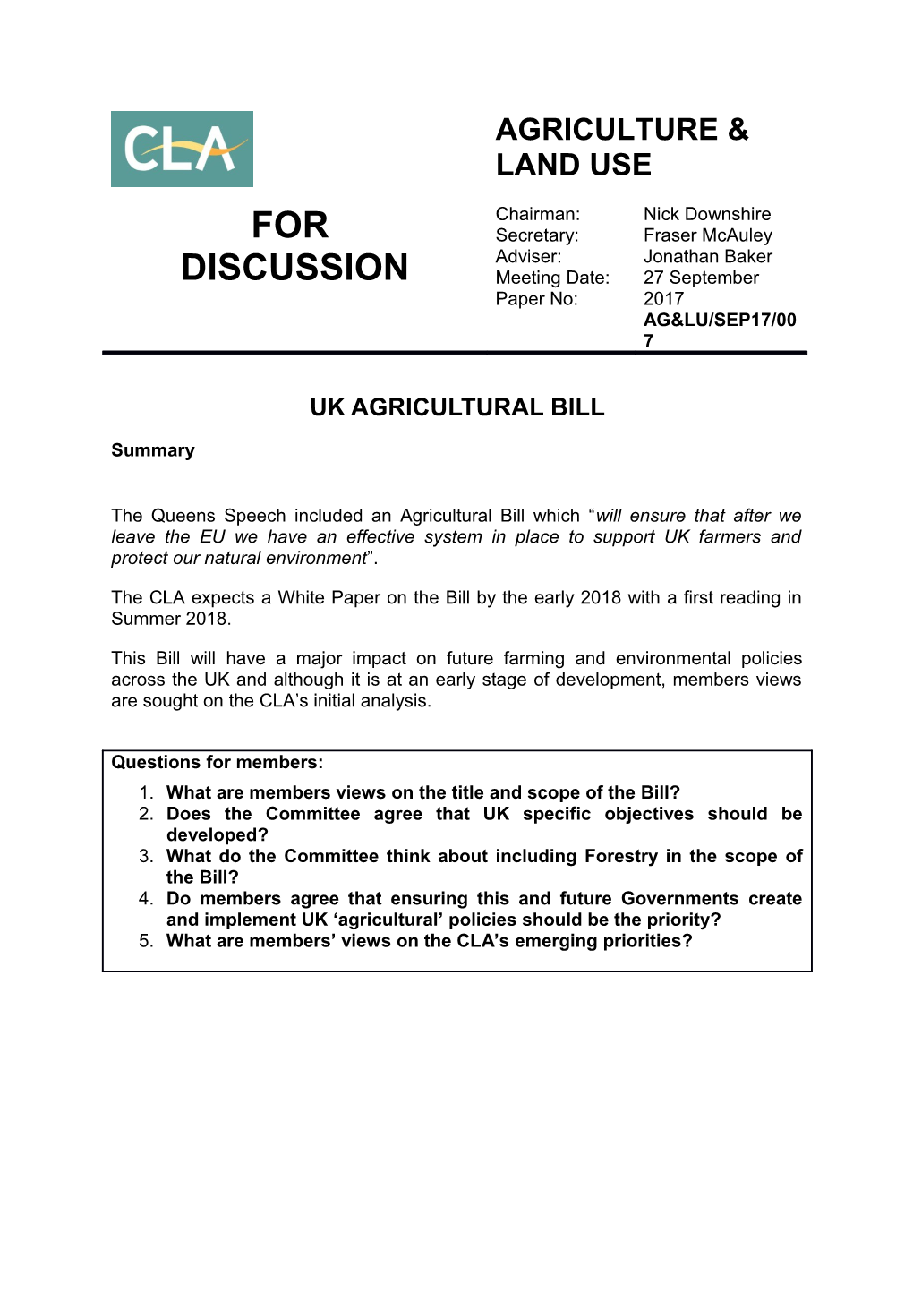 UK Agricultural Bill