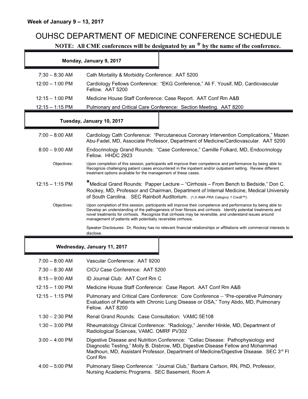 Ouhsc Department of Medicine Conference Schedule