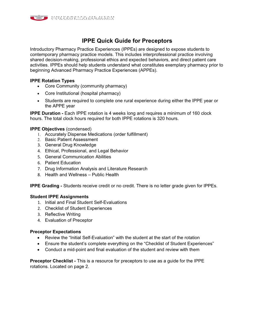 IPPE Quick Guide for Preceptors