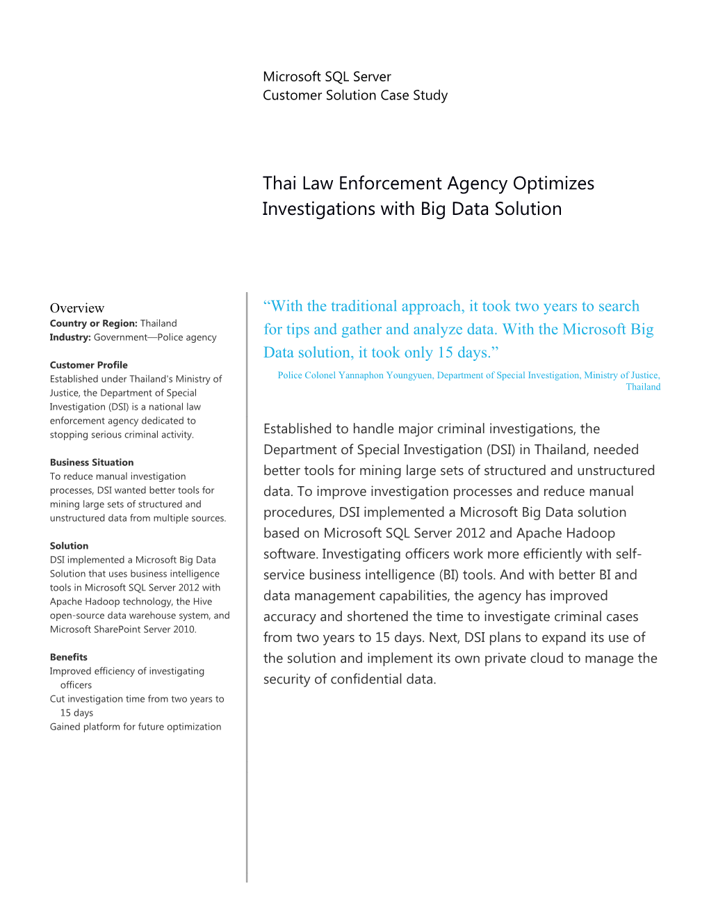 Thai Law Enforcement Agency Optimizes Investigations with Big Data Solution