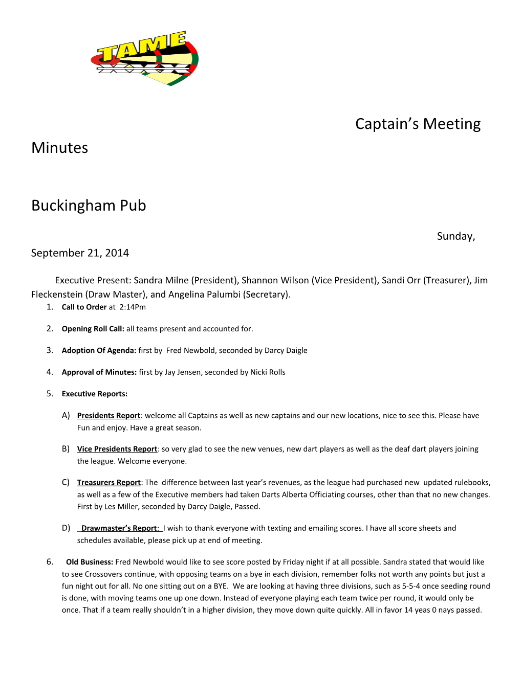 Captain S Meeting Minutes