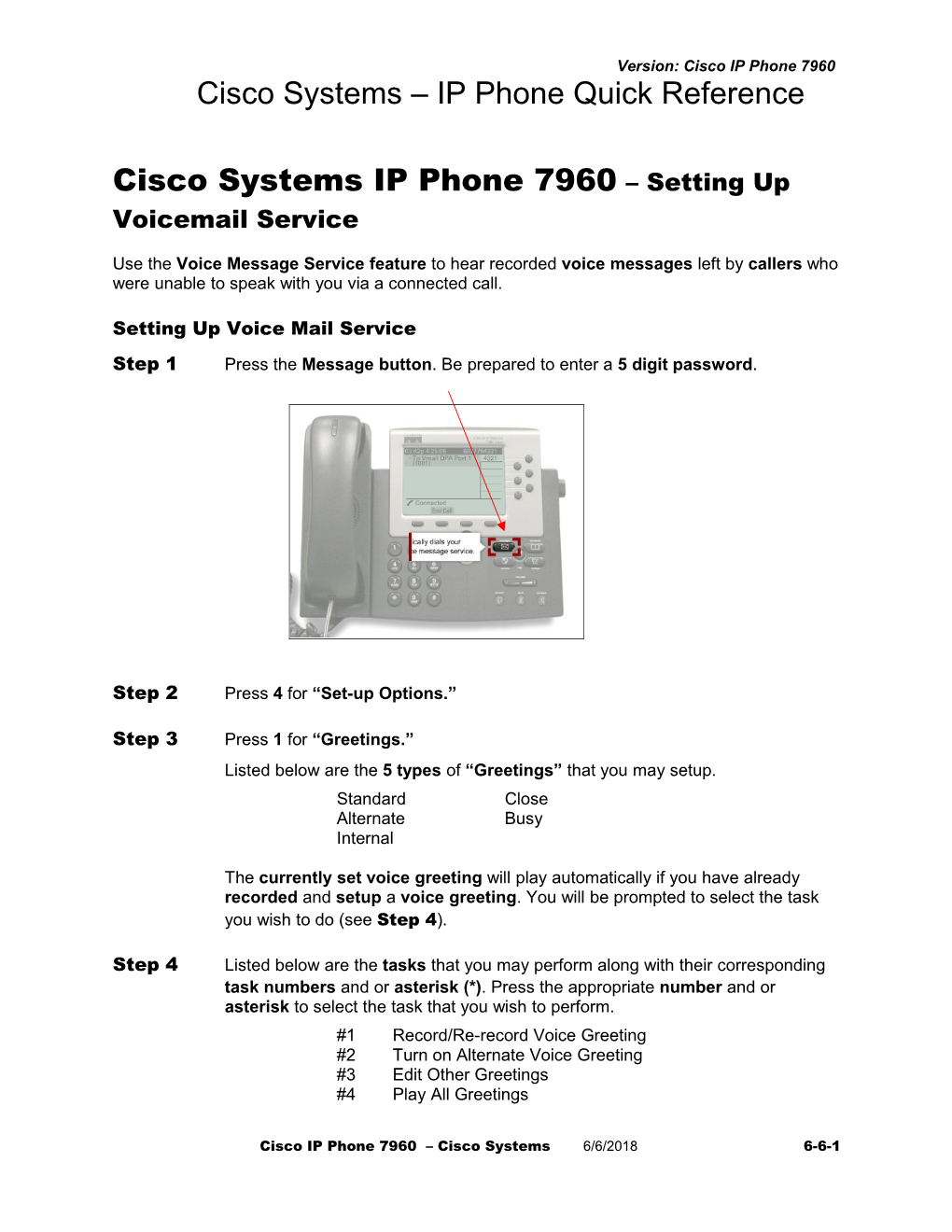 Cisco Systems IP Phone 7960 Setting up Voicemail Service