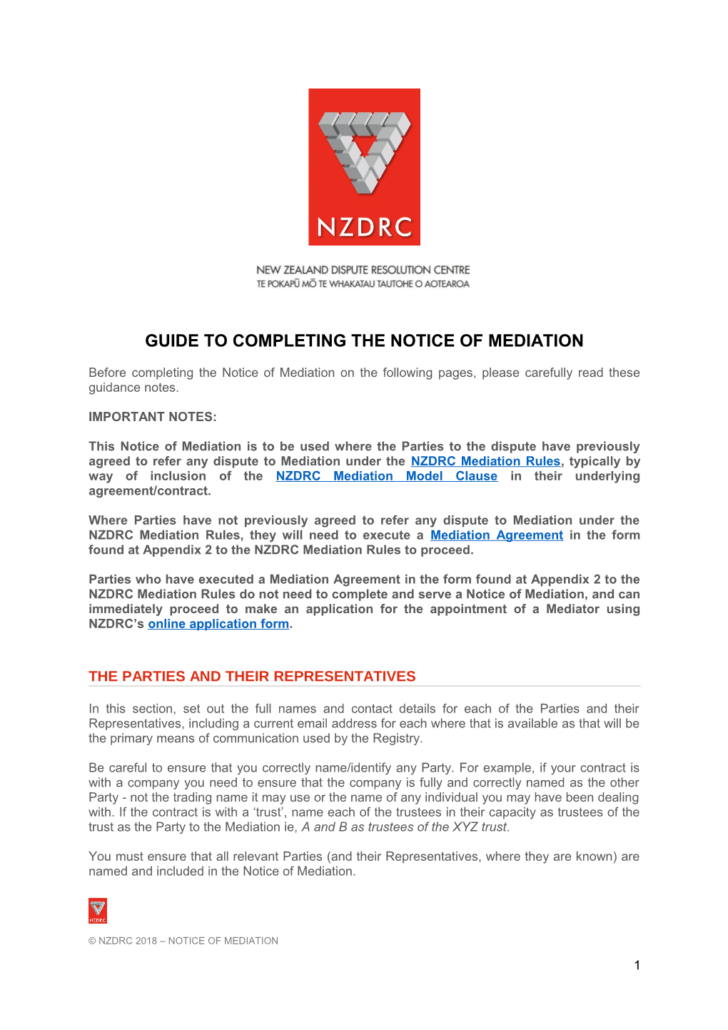 Guide to Completing the Notice of Mediation