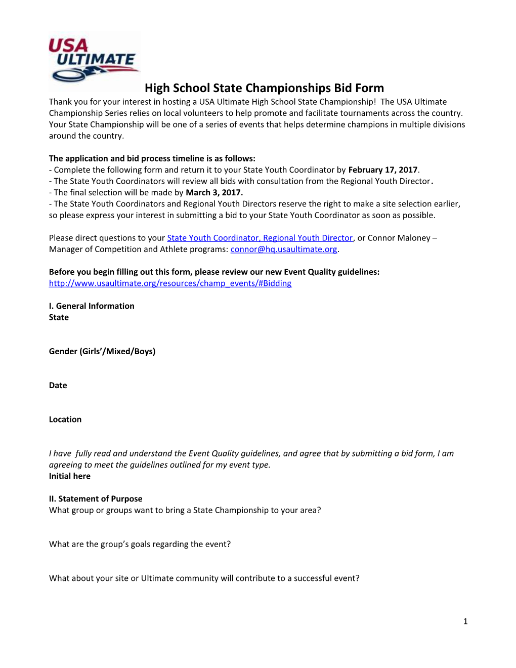 High School State Championships Bid Form