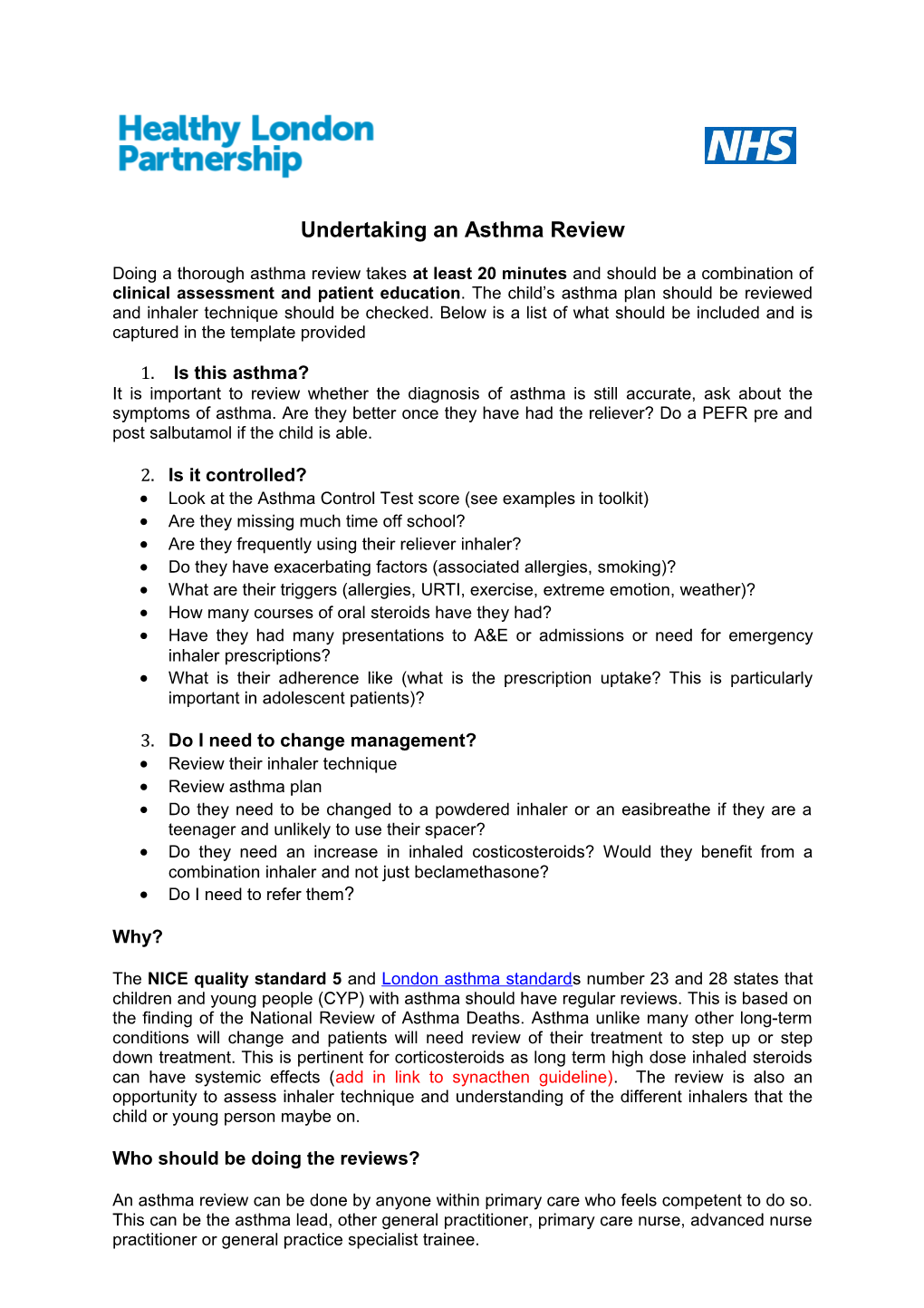 Undertaking an Asthma Review