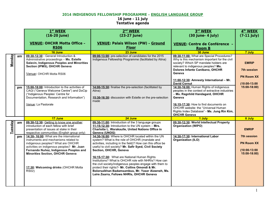 PROGRAMME SCHEDULE English Speaking Fellows