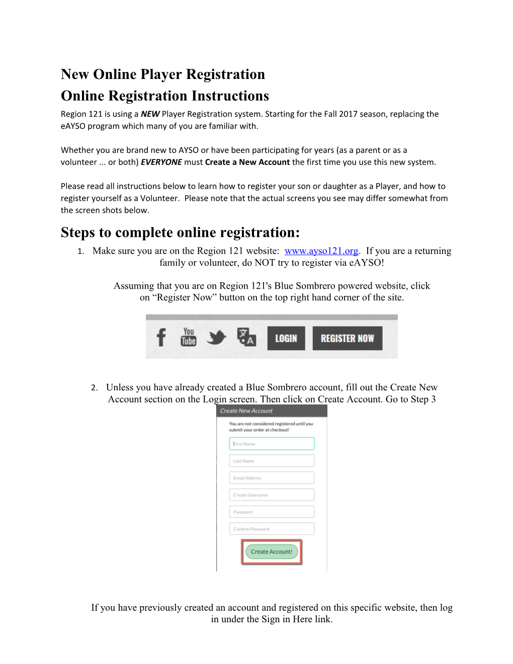 New Online Player Registration