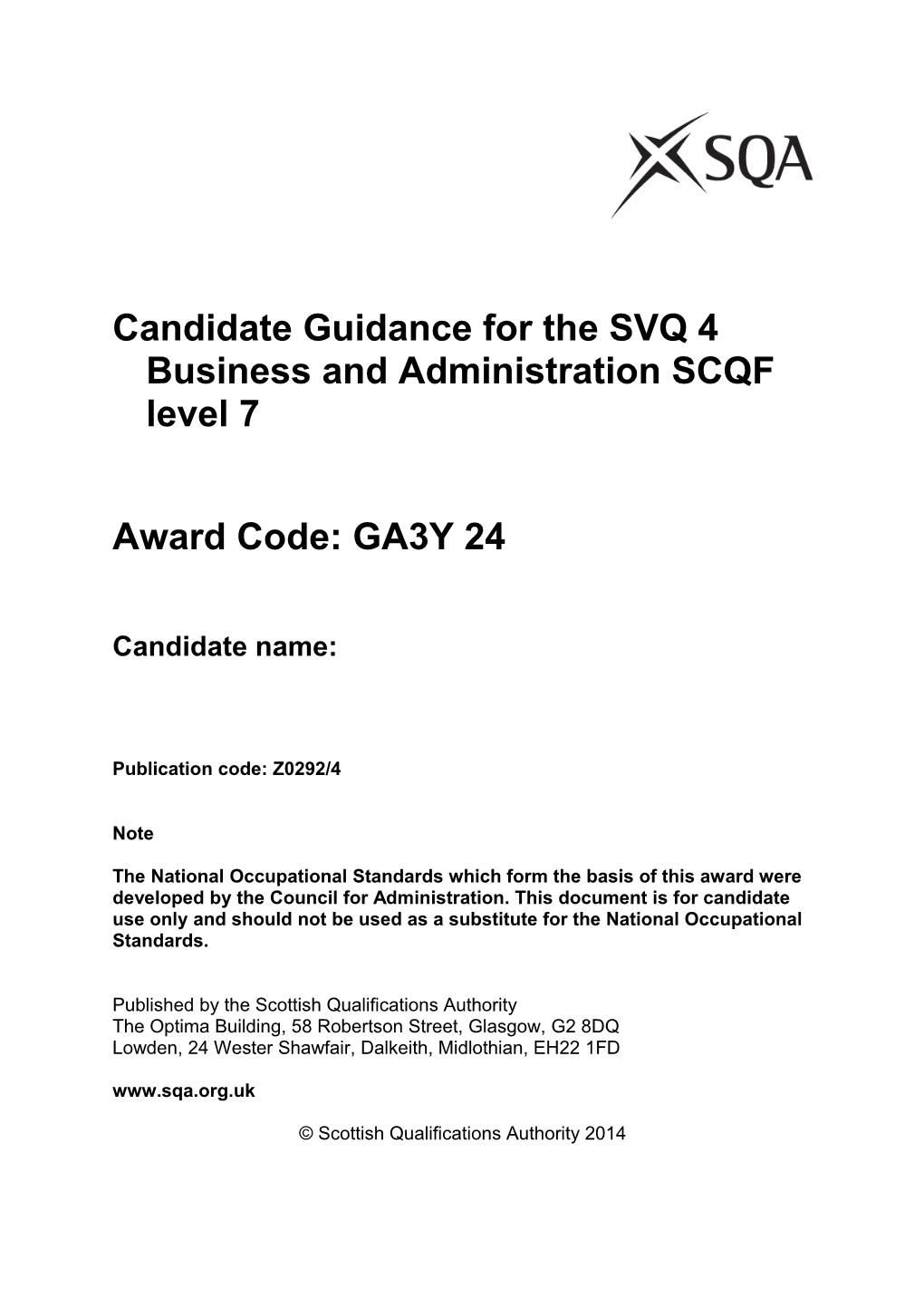 Candidate Guidance for the SVQ 4 Business and Administration SCQF Level 7