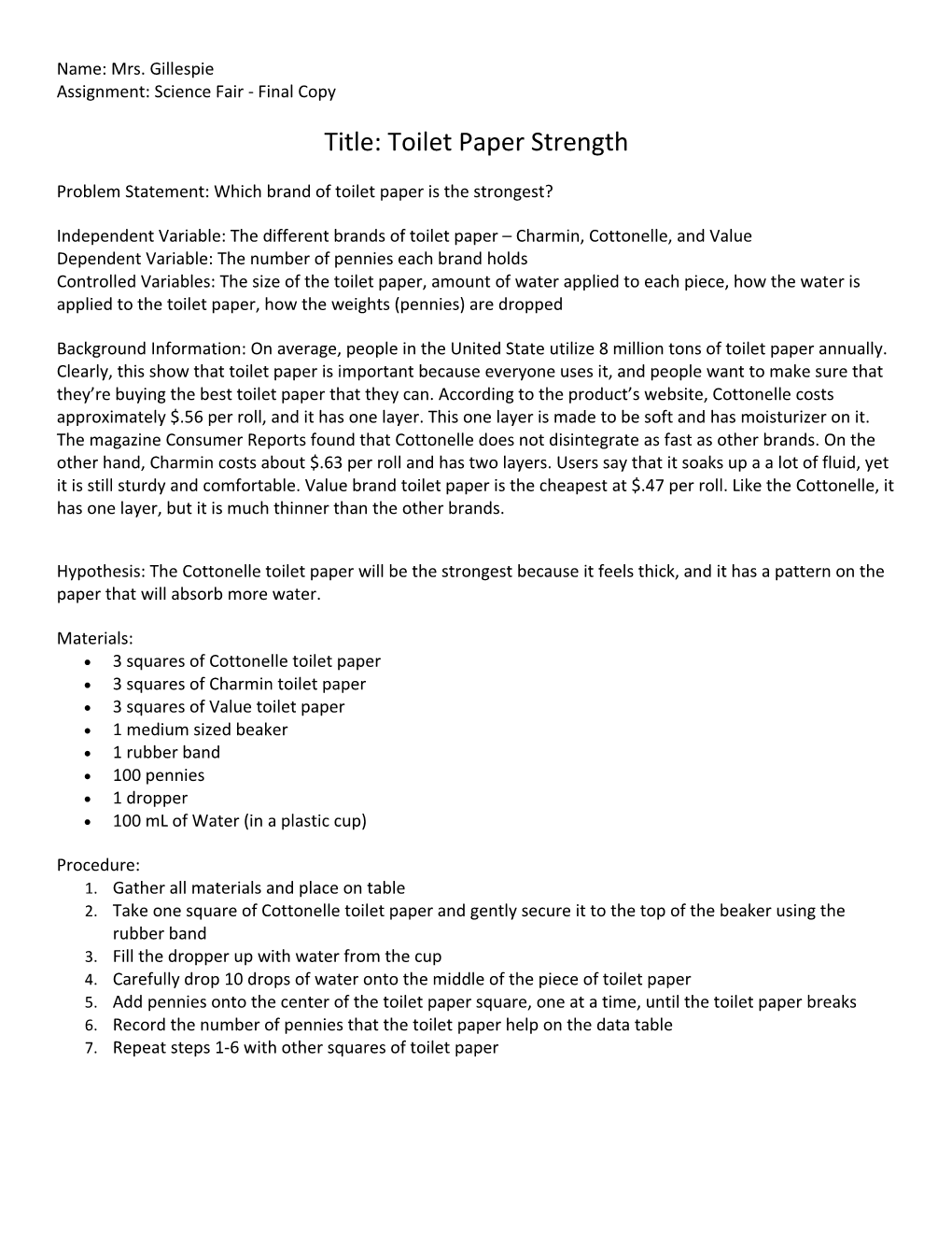 Assignment: Science Fair - Final Copy