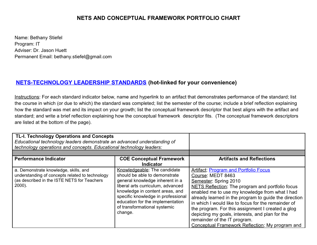 Nets and Conceptual Framework Portfolio Chart