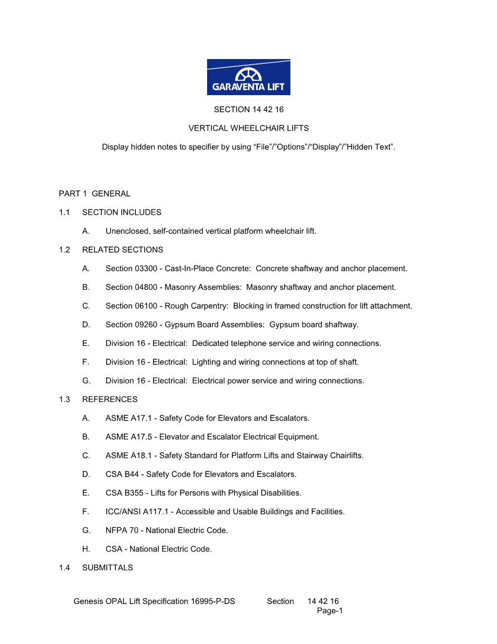 Garaventa Genesis OPAL Design Specifications