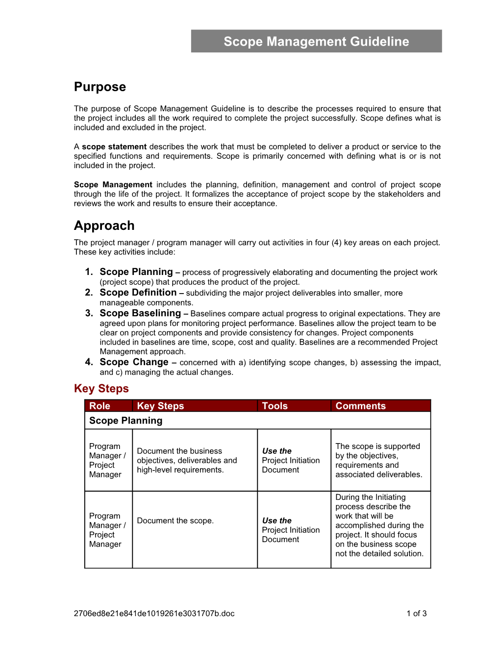 Scope Management Guideline