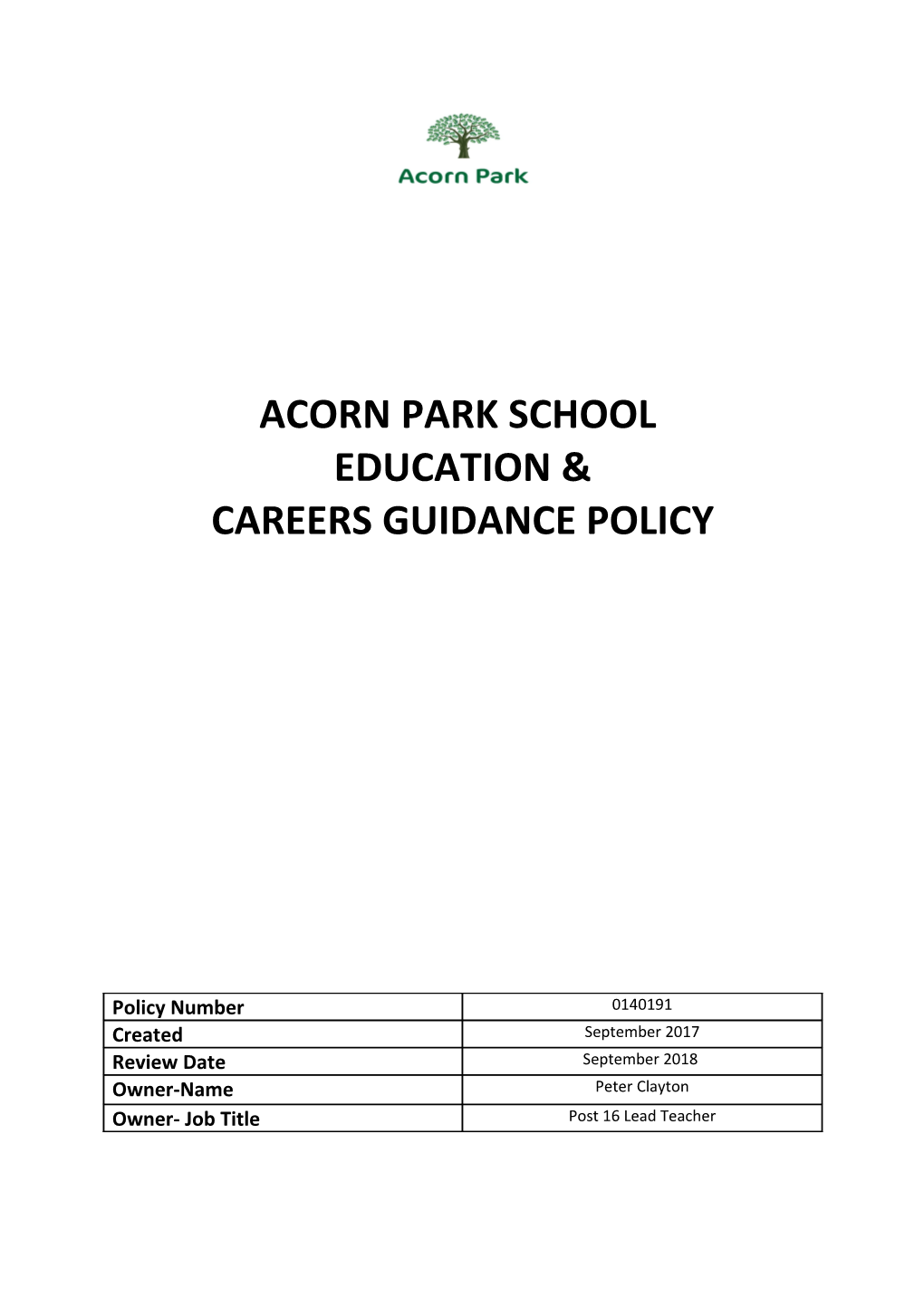 Rationale for Careers Education in Acorn Park School