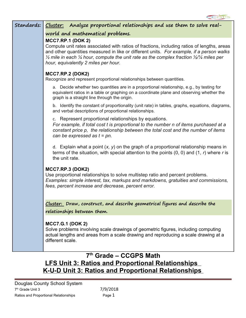 7Th Grade CCGPS Math s1