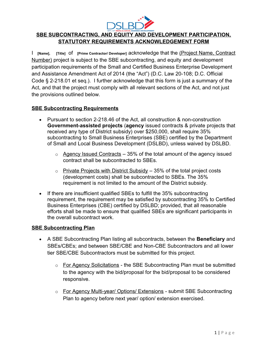 Sbe Subcontracting,And Equity and Development Participation,Statutory Requirements