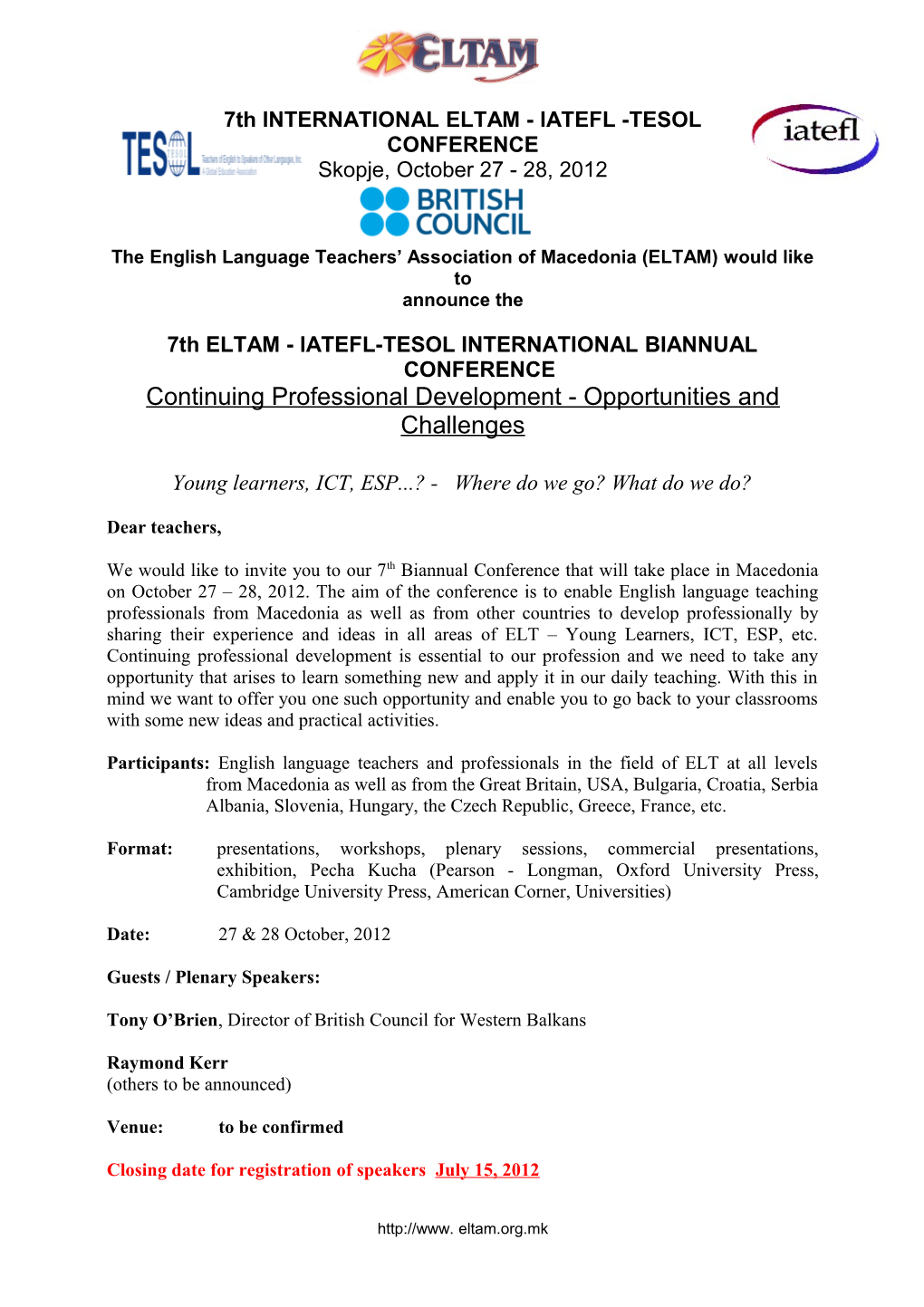 7Th INTERNATIONAL ELTAM - IATEFL -TESOL