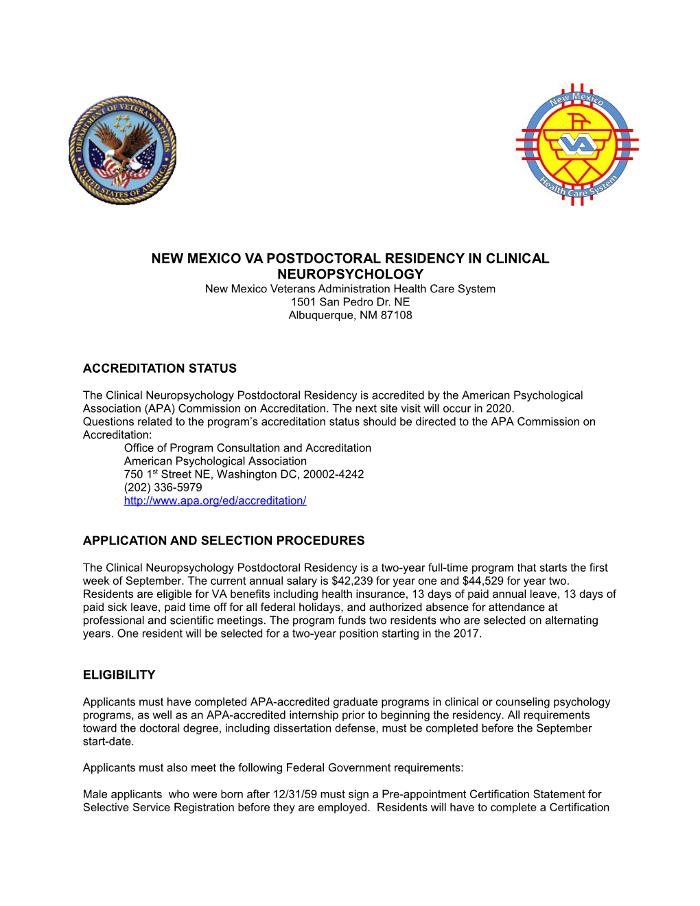 New Mexico VA Postdoctoral Residency in Clinical Neuropsychology