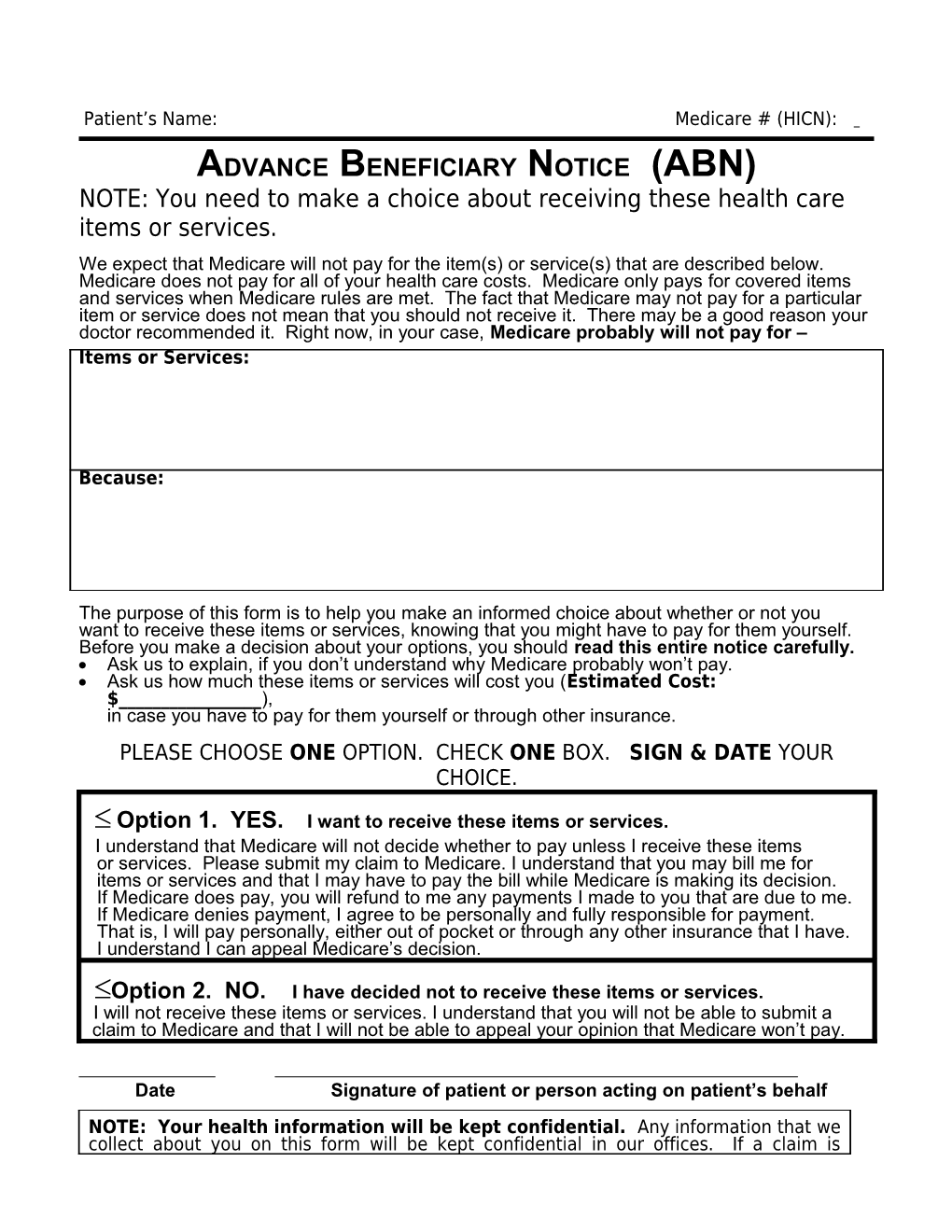 Advance Beneficiary Notice (Abn)