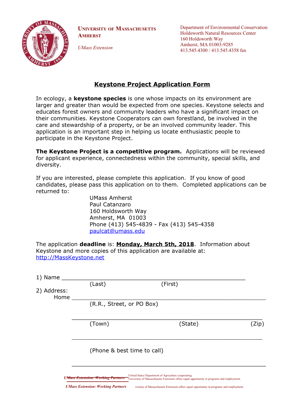 Keystone Project Application Form