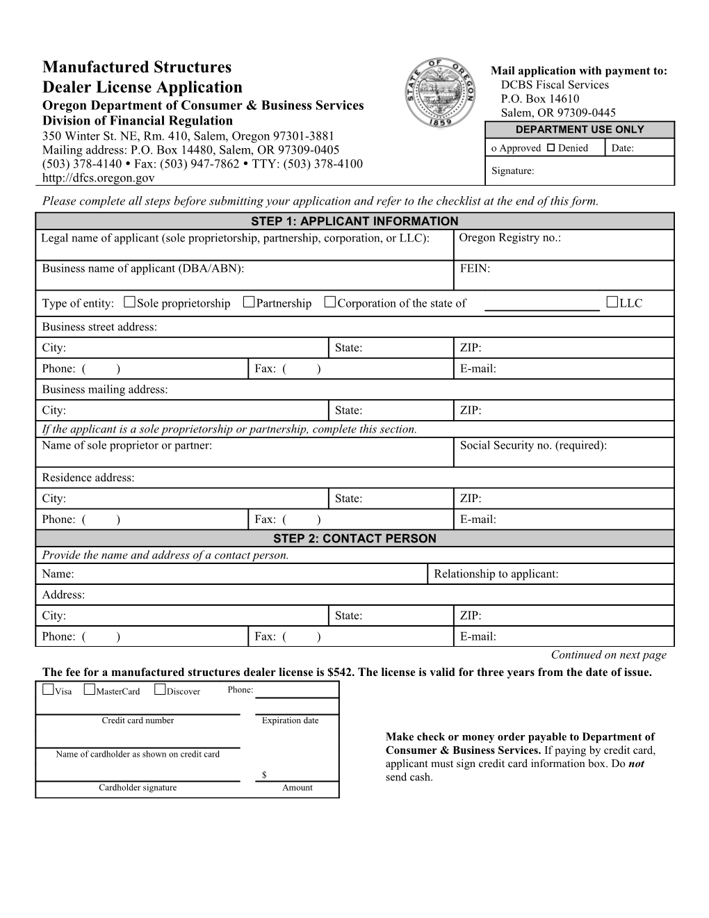 Manufactured Structuresdealer License Application