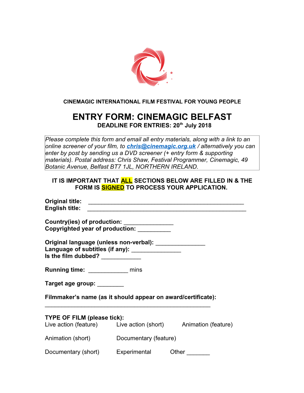 Cinemagic International Film Festival for Young People
