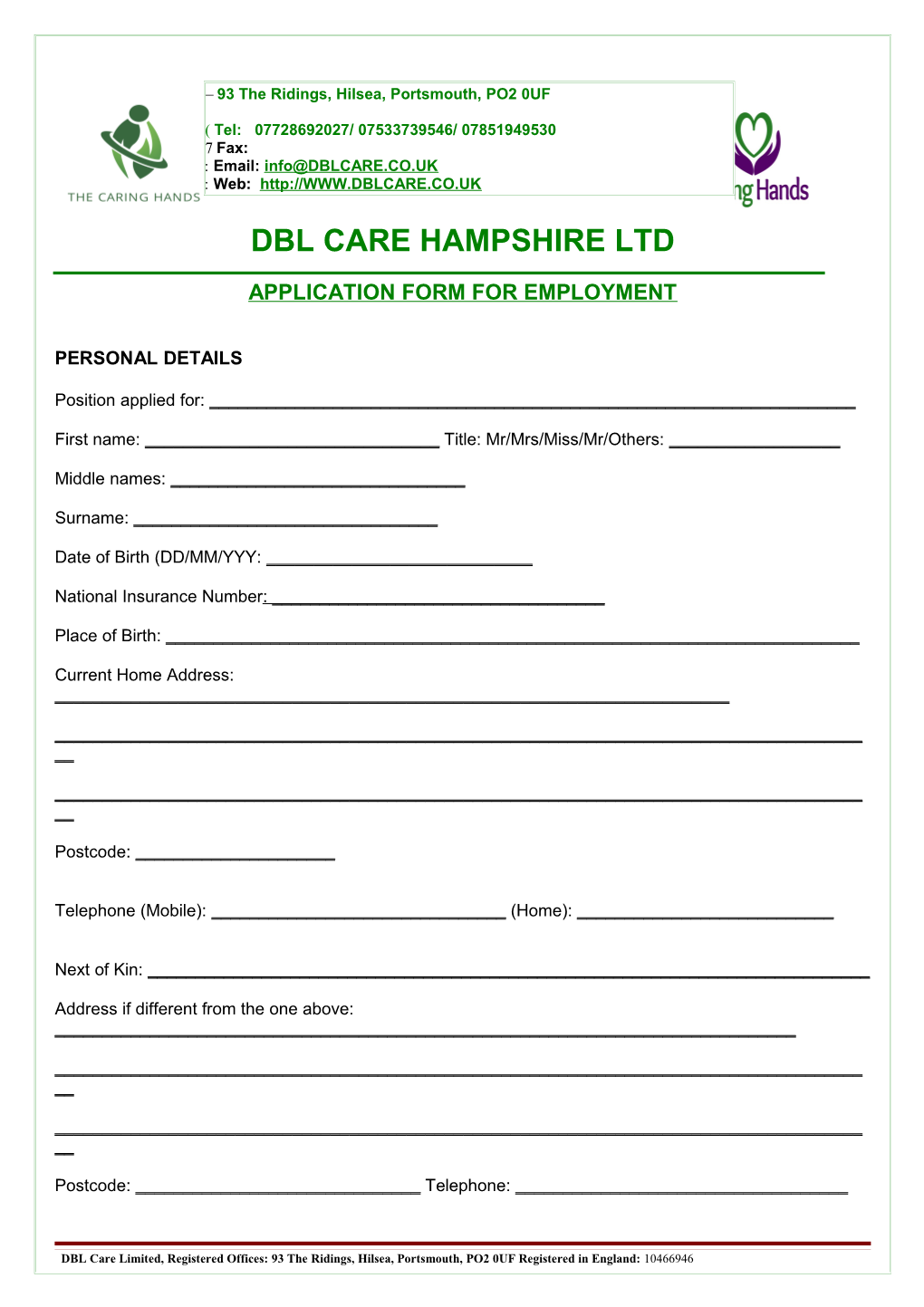 Dbl Care Hampshire Ltd