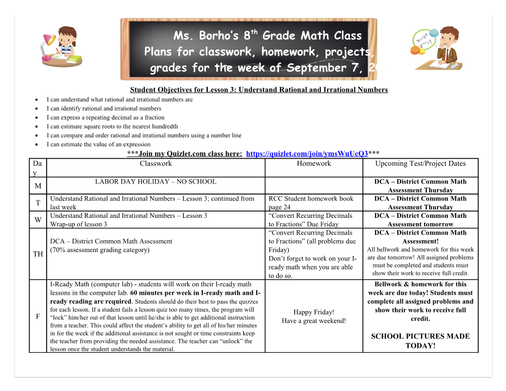 Assignments for Week Of