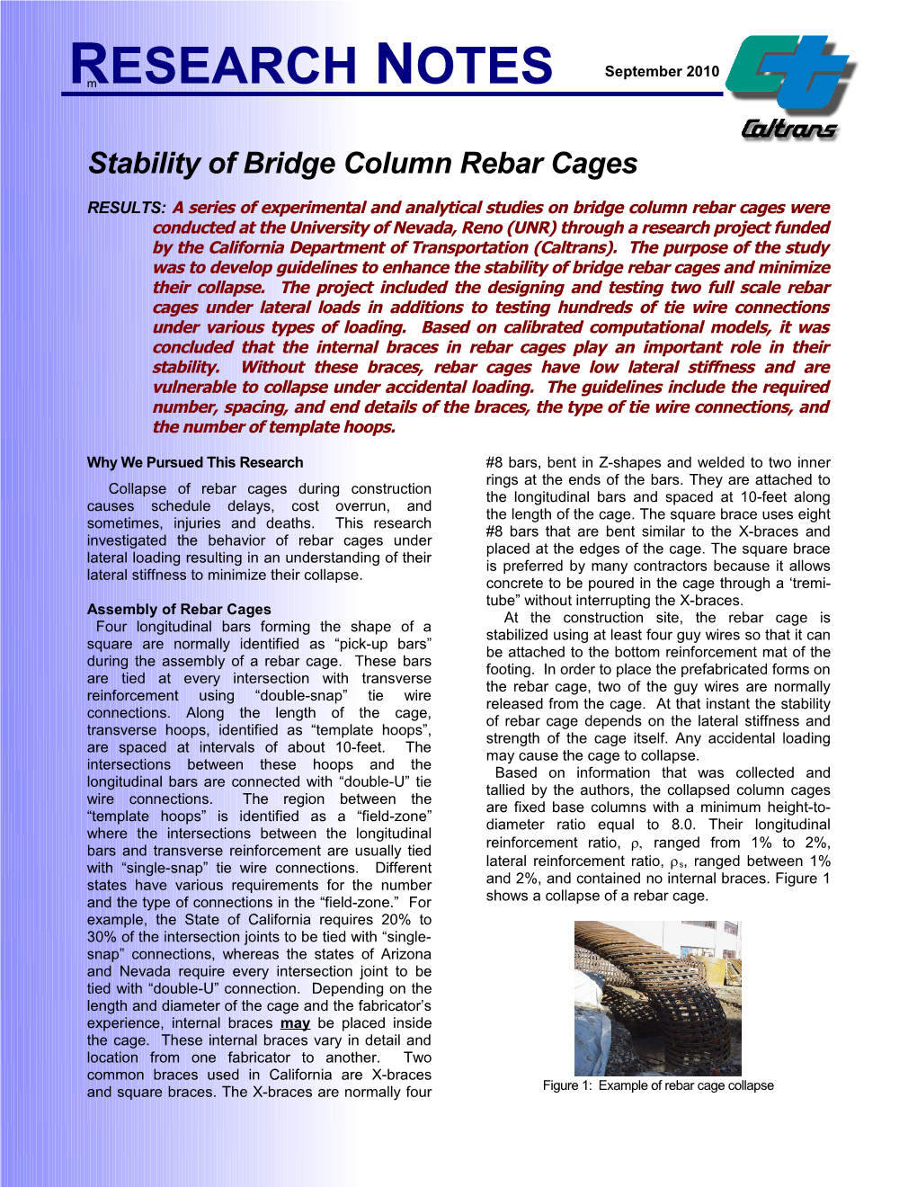 Stability of Bridge Column Rebar Cages