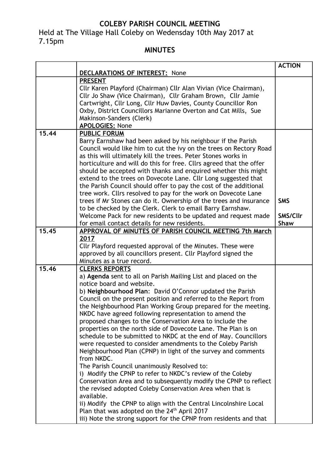 Coleby Parish Council Meeting