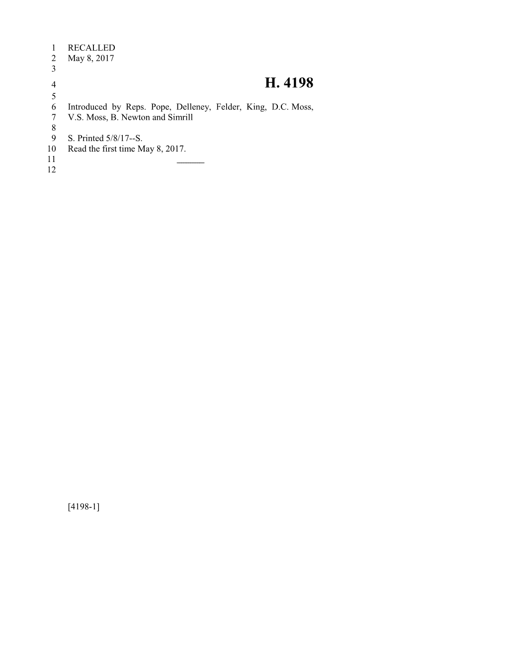 2017-2018 Bill 4198 Text of Previous Version (May 8, 2017) - South Carolina Legislature Online