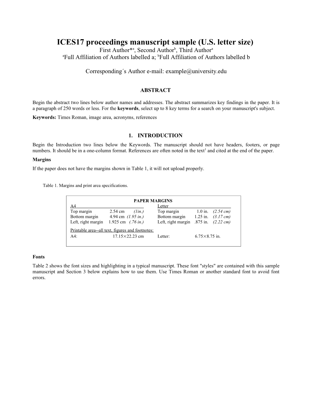 Sample Manuscript Showing Specifications and Style for ICESM2016